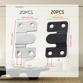 40Pcs Flush Mount Bracket Stainless Steel Interlock Photo Hanging Buckle, Heavy Duty Picture Hanger Sectional Connector Z Clips Headboard Wall Mounting Brackets (43 x 18.5mm)