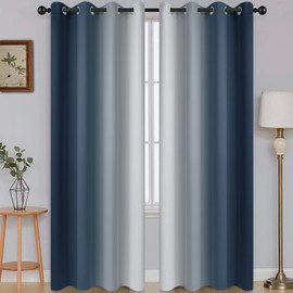 SimpleHome Navy Blue Ombre Room Darkening Curtains for Living Room, Light Blocking Gradient Thermal Insulated Grommet Window Curtains/Drapes for Bedroom, 2 Panels, 52x84 inches Length