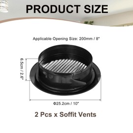 PATIKIL 8 Inch Round Air Vent Cover, 2 Pack Soffit Vents ABS Ceiling Vent Covers Air Vent Louver for Bathroom Kitchen Living Room Ventilation System, Black