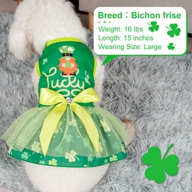 cyeollo St. Patrick's Day Dog Dress Skirt Lucky Shamrock Dog Tulle Dresses with Bowtie for Small Dogs Puppy, Green S