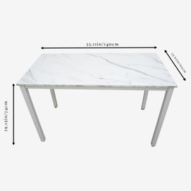 GL GLOBAL LIFE 55 inch Large Computer Desk Wood, Modern Simple Style Desk for Home Office, Bedroom, Study Student Writing Desk, Small Spaces, White Metal Frame, Marble Grain Top