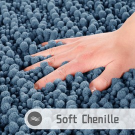 Yimobra Bath Rug Mat, 32 x 20, Soft Shaggy Chenille Bathroom Rugs, Large Size, Super Absorbent & Thick, Non-Slip, Machine Washable Bathroom mat, Bath Mats for Bathroom, Tub & Shower, Denim Blue