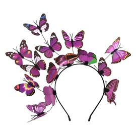 NiceYnn Fascinators Butterfly Headband, Simulation 3D Butterfly Hairband Bride Fairy Elf Crown Headpiece Party Festival Colorful Hair Accessories for Women Girls Wedding Party Props Purple