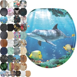 Sanilo Toilet Seat ROUND with Soft Close, Quiet and Slow Close Lid and Seat, Strong Bumpers and Hinges, Dolphin