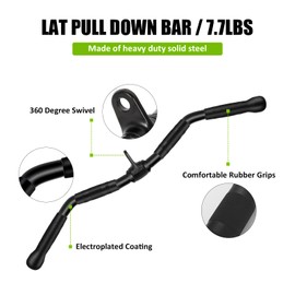 DYNASQUARE Lat Pulldown Attachments Combo, Curl Pulldown Bar with 360° Rotation, Fits Most Gym Cable Machines (Black)