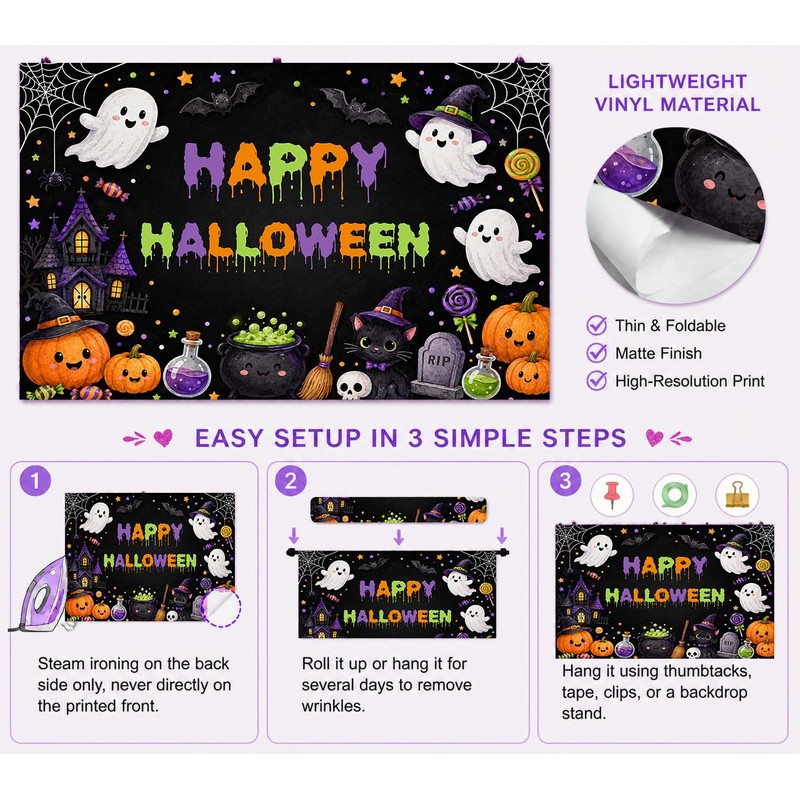Happy Halloween Backdrop 7x5ft Spooky Ghost Kids Party Photo Banner