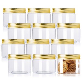 Plastic Jars with Lids,12 Pack Refillable Plastic Slime Storage Containers Clear Plastic Food Storage Jars,Plastic containers with Gold lids for Beauty Products,Kitchen & Storage - BPA Free (4 Ounce)