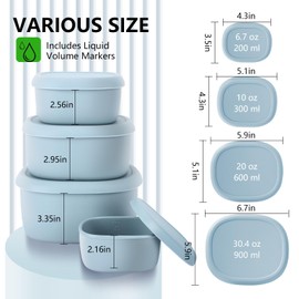 AOEDEO 4 Pcs Silicone Food Storage Containers with Lids，BPA Free Reusable Silicone Storage Containers for Food Freezer Dishwasher Safe (33.8oz, 20oz, 10oz, 6.7oz)（blue）