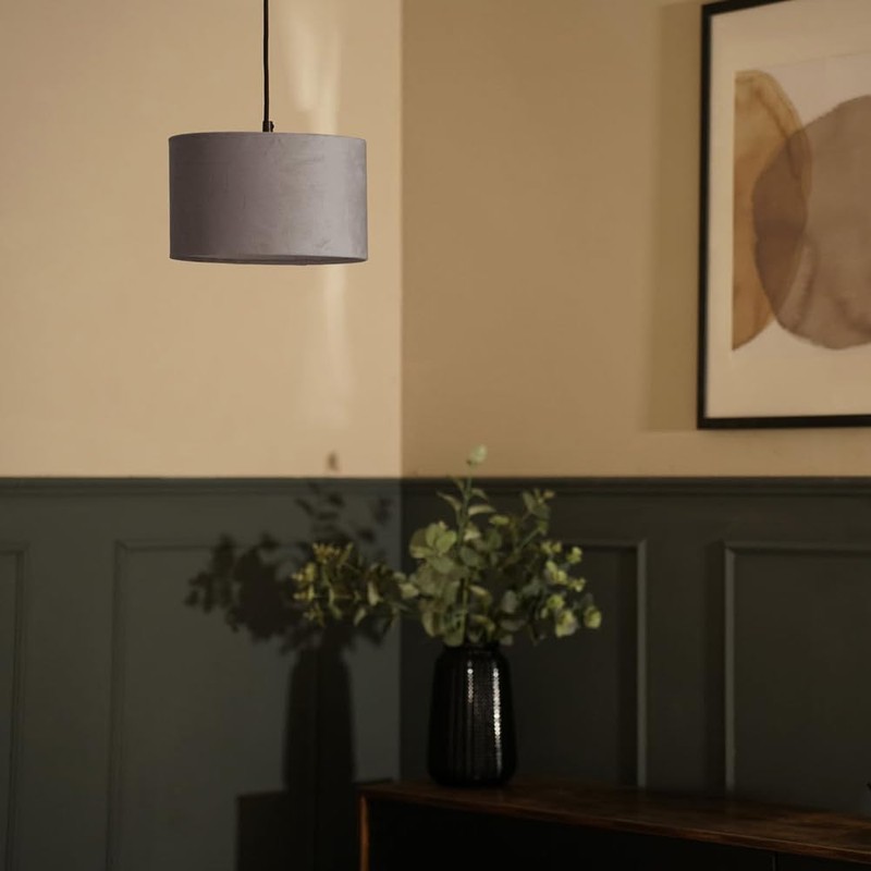 MiniSun | Small Modern Grey Velvet Drum Light Shade |