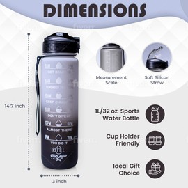 GMP.STAR 1L Water Bottle - Leak Proof Water Bottle with Quick Open Lid and Time Markings - 100% BPA Free - Motivational Gym, Travel, Sports Water Bottle for Adults, Kids (green)