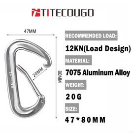 TITECOUGO 12KN Aluminium Carabiner Clip Big Size Carabiners for Clips Backpacking Weights Heavy Duty Large Hammock Accessories Key Chain Dog Leash Keyring Gated Harness Wiregate Utility Silver 2 Pack