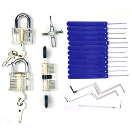 Moli Locksmith Lock Picking Practice Set,3pcs Transparent Lock with 17pcs Lock Pick Tool,Blade Tool,Training Set for Beginner