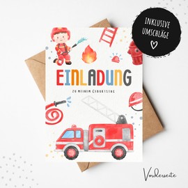 MeinBaby123® 10 Invitation Cards Children's Birthday Boys | Fire Brigade Birthday Invitations for Children | Fire Brigade Invitation Cards | Includes 10 Envelopes | Premium Quality (Fire Brigade V3)