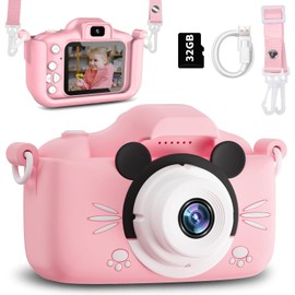 Kids Camera for Girls Boys, 1080P HD 40MP Kids Digital Camera with 32 GB Card for Age Over 3 Years Old, Perfect Christmas Birthday Festival Gifts Toys for Toddler, Pink Mouse