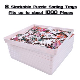 8 Sorting Trays with Lid 8x8 Premium Puzzle Trays for Lovers Up to 1000-1500 Pieces, Convenient Tool (White)