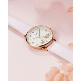 CIVO Ladies Watches Leather Pink Analogue - Watches for Women Fashion Dress Quartz Slim Waterproof Women Wrist Watches Designer, Elegant Gifts for Women