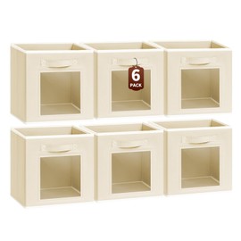 Homsorout Storage Baskets for Organizing - 6 Pack Cube Storge Bins, Foldable Storage Bins with Handle, Closet Organizers and Storage Baskets for Toys, Clothes, Beige