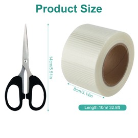 LUTER RV Awning Repair Tape, Heavy Duty Fibreglass tape Reinforced Filament Tape Clear Waterproof Ripstop Tape for Packaging Parcel Sealing for Tent, Camper Packing Fabric, Boat Covers (80 MM x 10 M)