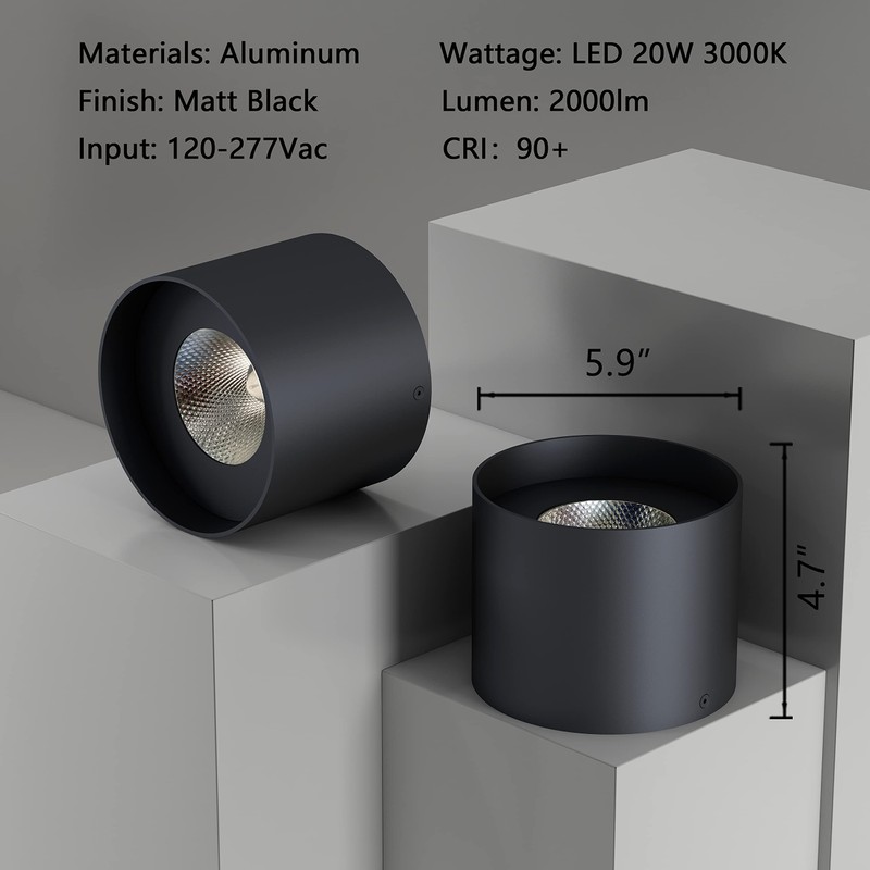 ilucezzo Flush Mount Ceiling Light, 20W LED Dimmable 5.9" Cylinder