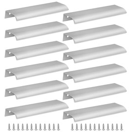 Cjueiom 12 Pack Concealed Kitchen Cupboard Handles 128mm Hole Center Hidden Drawer Pulls, Finger Edge Pull Aluminum Cabinet Handle Invisible Door Knob for Wardrobe (150mm Total Length, Silver)