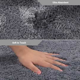 Seavish Luxury Grey Shag Curved Bath Rug, 18 x 57 inch Non Slip Microfiber Soft Absorbent Fanned Shower Mats Washable Bathroom Rug Corner Bath Tub Floor Carpet for Quadrant Shower Stall