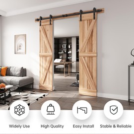 EaseLife 6 FT Double Door Sliding Barn Door Hardware Track Kit,Straight Pulley,Heavy Duty,Slide Smoothly Quietly,Easy Install (6FT Track Kit for Double 18" Wide Door)