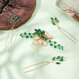 PLIGREAT Pack of 4 Green Rhinestone Crystal Hair Clips Bridal Hair Pins Wedding Hair Clip Hair Catching Hair Pins for Thin Hair Women Hair Accessories