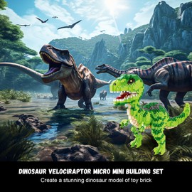 PQKIE Dinosaur Velociraptor Micro Mini Building Set,1457 Pcs Dinosaur Toy Building Set for Kids,STEM Dinosaur Educational Building Kit,DIY Prehistoric Animal Home Decor Gift for Adults Teens Boys 8+