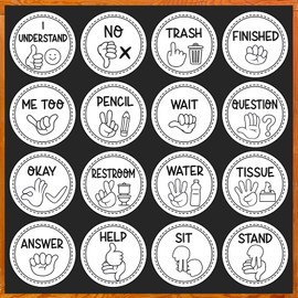 16 Pcs Sign Language Posters for Classroom, Teacher Students Visual Cues Cutout, Hand Signals for Classroom Bulletin Board Decor (Black)