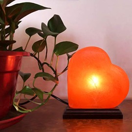 NatureBoost Himalayan Salt Lamp - Heart Shaped, Individually Hand Crafted, (6.5 inches, 6 lbs.) Amber Glow, Wooden Base, with Dimmer Switch and Extra Bulb, Unique Gift Idea