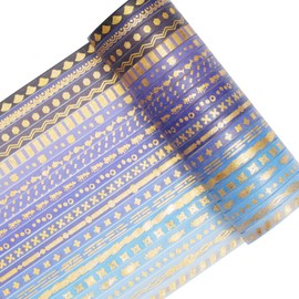 YUBX Skinny Gold Washi Tape Set Basic Foil Print Decorative Masking Tapes for Arts, DIY Crafts, Journals, Planners, Scrapbook, Wrapping (Navy Whale)