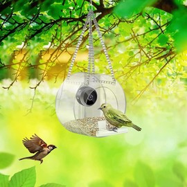 Clear Window Bird Feeder with Camera, Smart Transparent Birdfeeder with HD 1080P Camera for Outdoor Bird Watching, Birdhouse with Camera for Close Up View Photo Taking Video Recording (Round)