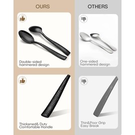 20-Piece Black Silverware Set, Ollex Stainless Steel Hammered Flatware Cutlery Set for 4, Mirror Polished Kitchen Utensils included Black Knives Spoons and Forks Set Dishwasher Safe