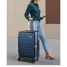 LUGGEX 26 Inch Luggage with Spinner Wheels, Expandable PC Hard Shell Checked Suitcase with Front Opening, Lightweight (Blue, 26 Inch)