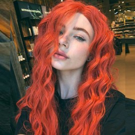 Orange Lace Front Wigs for Women Girls Real Handmade Long Deep Curly Loose Wave Free Part Wig Synthetic Hair Gold Orange Wavy Glueless Synthetic Heat Resistant Fiber Hair Wigs Daily Cosplay 24 Inch