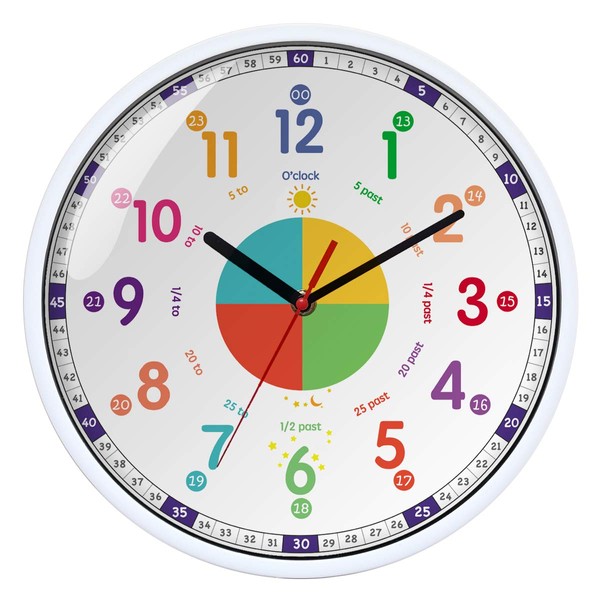 Wall Clock for Kids with Silent Non Ticking Sweep Quartz Mechanism - Easy to Read & Learn to Tell Time,Quiet Child Wall Clock Perfect for Parents and Teachers, Kids Bedroom or Classroom
