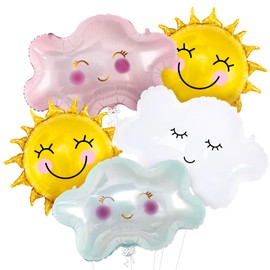 KatchOn, Sun and Cloud Balloons Set - Big 29 Inch, Pack of 5 | Foil Sun Balloons, Sunshine Party Decorations | Sun Baby Shower Decorations | Boho Sunshine Balloons for Sunshine Baby Shower Decorations