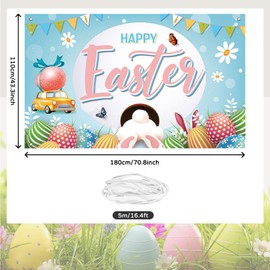 Koliphy Easter Backdrop Banner, Easter Decorations Happy Easter Banner Blue Background Decoration Banner Photo Booth Sign Poster Easter Indoor Outdoor Decor