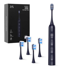 Electric Toothbrush for Adults, Rechargeable Sonic Toothbrush with 180 Days Battery Life, 5 Modes, 48000VPM Motor, Smart Timer, IPX8 Waterproof, 4 Brush Heads and Travel Case, Black