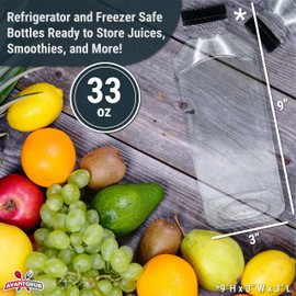 XL Professional Grade Empty 33Oz Plastic Juice Bottles with Black Caps 8 Pk for Orange, Apple, Cranberry and Other Fruit Juices, Smoothies or Beverage Blends. Reusable PET Drink Juicing Container.