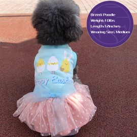 cyeollo Dog Dress Happy Easter Dog Clothes Cute Cartoon Print Holiday Outfit Tulle Dog Dresses for Medium Dogs Girl