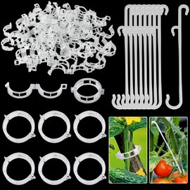 250 Pcs Tomato Clips, Plant Support Clips and J Tomato Hooks, Plastic Trellis Clip Vegetable Cages Vine Garden Clip for Tomatoes Cucumber Grape Melon, Makes Plants Grow Upright or Prevent Falling Off