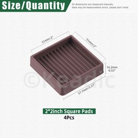 Keadic Non-Slip Rubber Caster Cups Assortment Set, Round and Square Anti Slide Leg Coasters Floor Protector Furniture Pads for Piano Sofa Bed Chair Couch Stoppers (2 * 2 Inches, Square-Brown)