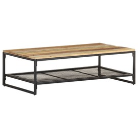 vidaXL Solid Reclaimed Wood Coffee Table with Iron Legs, Rustic Farmhouse Style, Extra Lower Shelf Storage Space, Nature Reclaimed Wood Color, Rectangular Shape, 43.3"x23.6"x13.8" Dimensions
