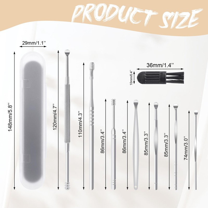 Quacc 8 PCS Ear Cleansing Tool Set Stainless Steel Earwax