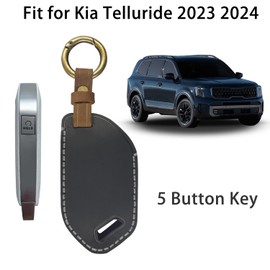 ZOXOQ Key Fob Cover for Kia Telluride Accessories 2023 2024 2025, for Sorento EV9 2024 2025 Key Fob Case, Leather Key Holder Shell, Remote Smart Key Protector 5 Buttons (Black, Gray Stitching)