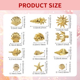 3D Ocean Theme Nail Charms Nails, Gold Nail Art Charms, 3D Starfish Shell Turtles Nail Decoration, Ocean Rivets Nails Decoration, Summer Nail Jewellery for Women, Acrylic Nail Ocean