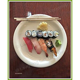 Hipster Cat Sushi art Weird Creepy Funny Kitchen art Whimsical altered photo Funny Cat meme Cooking Dinner Fish Asian Japanese Food wall decor Hipster College Dorm art Cat lovers gift