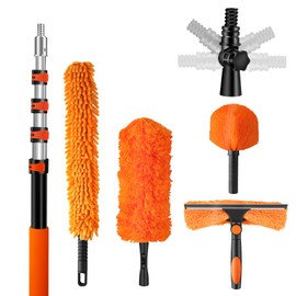 20ft High Reach Duster Kit with Extendable Pole (5-12ft),High Ceiling Duster Kit Includes–Ceiling Fan Blade Cleaner, Cobweb Remover, Bendable Duster, Microfiber Glass Scrubber & Squeegee & Swivel Head