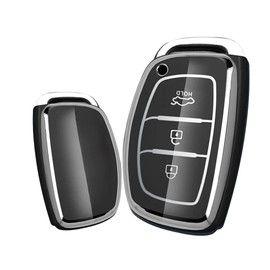 KUNIO Key Case Suitable for Hyundai Kona i10 i30 i20 ioniq Hybrid Tucson Santa Fe ix35 Mistra Keyless Protective Case TPU Car Key Protection Key Cover 3 Buttons B Black